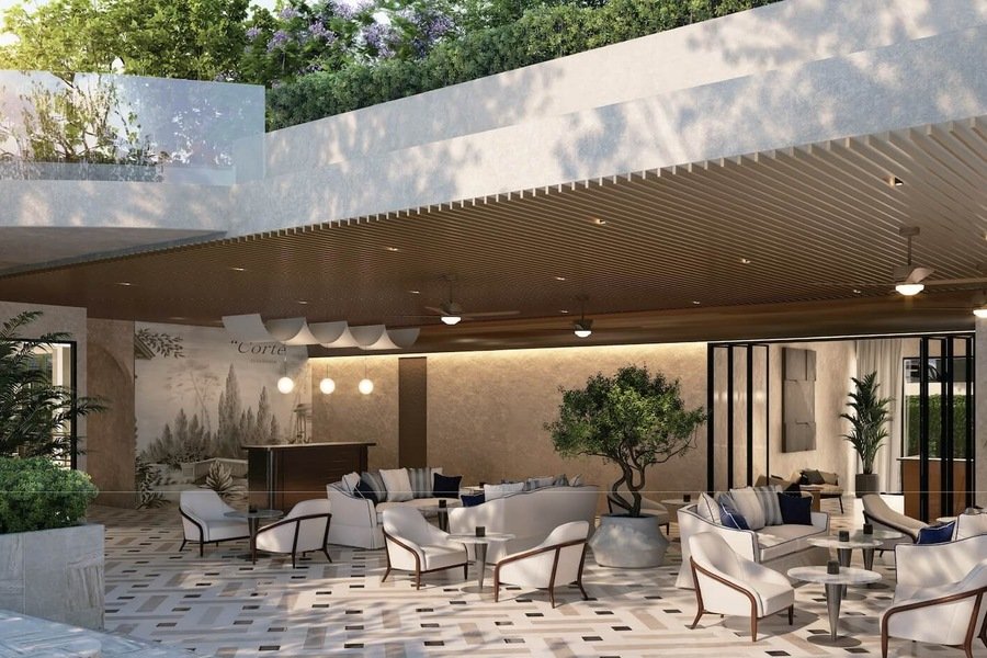 Covered terrace lounge